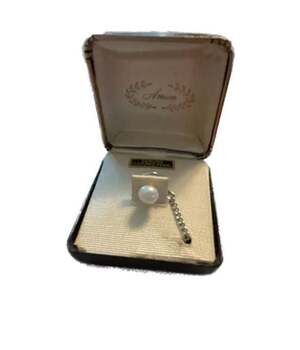 Vintage Anson Genuine Cultured Pearl Tie Tack Pin in Original Box‎